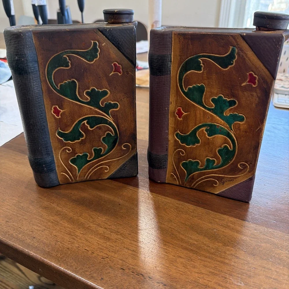 Vintage Gino Ceramic Book Bar Liquor Decanters Set Vodka Scotch 1970s Retro